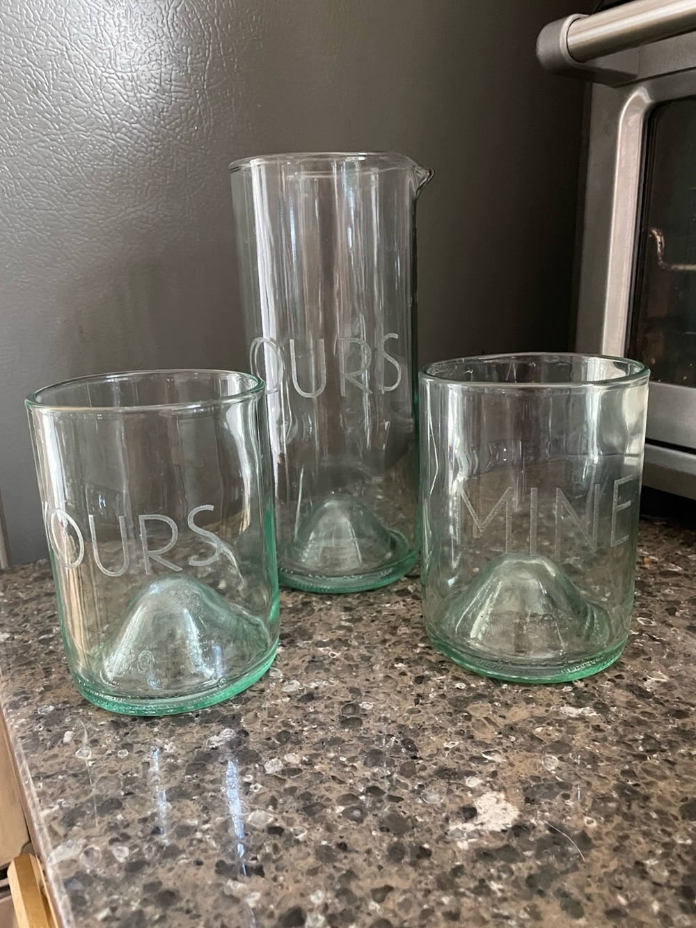 Clear Glass Pitcher and Tumbler Set - Yours, Mine, Ours